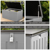 Olsen & Smith 830L MASSIVE Capacity Outdoor Garden Storage Box Plastic Shed - Weatherproof & Sit On with Wood Effect Chest