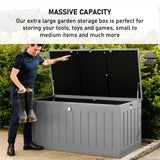 Olsen & Smith 830L MASSIVE Capacity Outdoor Garden Storage Box Plastic Shed - Weatherproof & Sit On with Wood Effect Chest