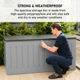 Olsen & Smith 830L MASSIVE Capacity Outdoor Garden Storage Box Plastic Shed - Weatherproof & Sit On with Wood Effect Chest