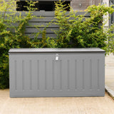 Olsen & Smith 830L MASSIVE Capacity Outdoor Garden Storage Box Plastic Shed - Weatherproof & Sit On with Wood Effect Chest