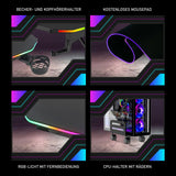 XTREME by O&S Carbon Fibre Effekt Z-Rahmen RGB PC Computergaming-Schreibtisch mit RGB-LED-Lichtern, Monitorständer, Desktop-Tower-Ständer-Trolley, Kabelmanagement, Headset-Haken und Getränkehalter, Schwarz