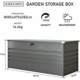 Olsen & Smith Garden Metal Storage Box 1000L Lockable Gas Lift 185x82x79cm Weather-Resistant Anthracite