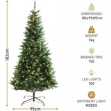 Olsen & Smith Pre-Lit 6ft Premium Victorian Pine Multi-Function Artificial Christmas Tree with Warm White LED Lights, Next Day Delivery Available