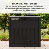 Olsen & Smith 126L Kapazität Outdoor Garten Kunststoff Aufbewahrungsbox kleine Balkonmöbel - abschließbar mit Vorhängeschloss, witterungsbeständig, Holzpaneel Look Shed Chest