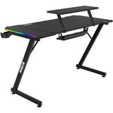 XTREME by O&S Carbon Fibre Effect Z Frame RGB PC Computer Gaming Desk with RGB LED Lights, Monitor Screen Stand, Desktop Tower Stand Trolley, Cable Management, Headset Hook & Drinks Cup Holder, Black