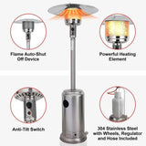 Gas Powered Patio Heater, Free Standing Stainless Steel Outdoor Garden Patio Heater Burner, Adjustable Heat, Propane, Silver - Packed Direct UK