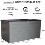 Olsen & Smith 680L/830L MASSIVE Capacity Outdoor Garden Storage Box Plastic Shed - Weatherproof & Sit On with Wood Effect Chest - Packed Direct UK