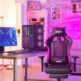 O&S XTREME Engage Premium Gaming Chair with Bluetooth Speakers & RGB LED Lights PC Computer Recliner Swivel Gamer Chair Detachable Padded Headrest Lumbar Support Cushion & Footrest Black - Packed Direct UK