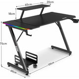 XTREME by O&S Carbon Fibre Effekt Z-Rahmen RGB PC Computergaming-Schreibtisch mit RGB-LED-Lichtern, Monitorständer, Desktop-Tower-Ständer-Trolley, Kabelmanagement, Headset-Haken und Getränkehalter, Schwarz